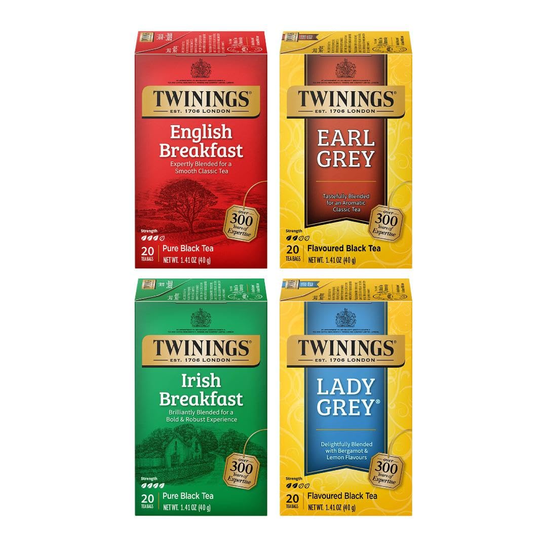 Twinings English Breakfast Black Tea, 100 Individually Wrapped Tea Bags, Smooth, Flavourful, Robust, Caffeinated, Enjoy Hot or Iced