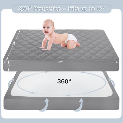 Yoofoss Waterproof Crib Mattress Protector 2 Pack, Quilted Crib Mattress Pad Cover Ultra Soft and Breathable, Machine Washable Toddler Mattress Protector for Standard Baby Crib Size 52''x28''