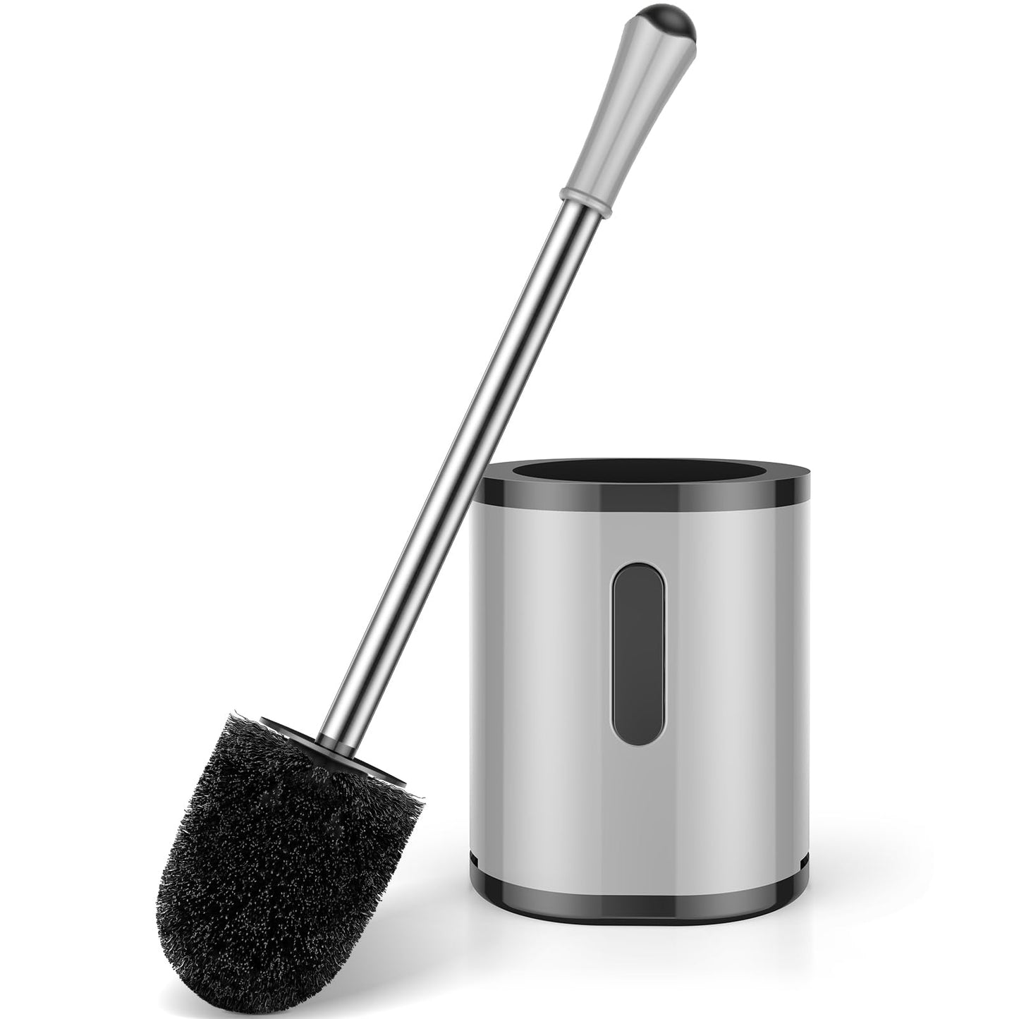 Compact Toilet Brush & Holder, Stainless Steel Handle, Space Saving for Storage, Deep Cleaning, Drip-Proof, Easy to Assemble, Nylon Bristles, White & Grey