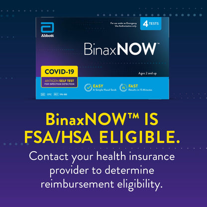 BinaxNOW COVID-19 Antigen Self Test, 1 Pack, 4 Tests Total, COVID Test With 15-Minute Results Without Sending to a Lab, Easy to Use at Home