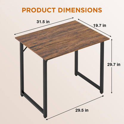 PayLessHere 32 inch Computer Desk,Office Desk with Metal Frame,Modern Simple Style for Home Office Study,Writing for Small Space,Brown