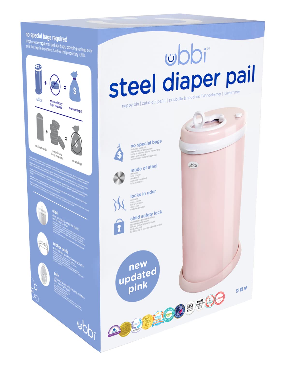 Ubbi Steel Diaper Pail, Odor Locking, No Special Bag Required, Award-Winning, Registry Must-Have, White