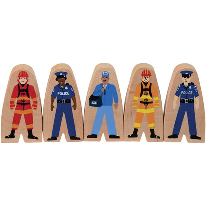 Constructive Playthings Wooden Community Helpers 25-Piece Wood Block Play Figurine Set, Freestanding Inclusive and Diverse Wood Toy Figures for Kids Ages 3+