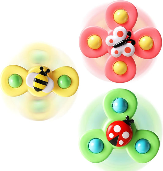 ALASOU 3PCS Suction Cup Spinner Toys for 1 Year Old Boy Girl|Spinning Top Baby Toys 6 12 18 Months|1 2 Year Old Boy Birthday Gift|Baby Bath Toys for Kids Ages 1-3|Sensory Toys for Toddlers 1-3