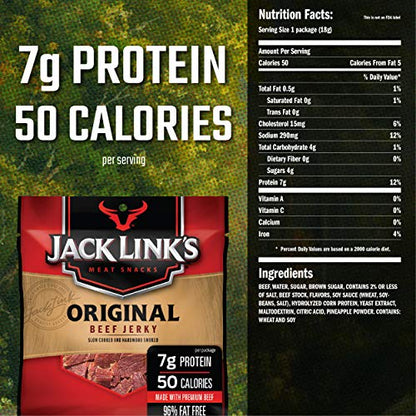 Jack Link's Beef Jerky 5 Count Multipack, Original, 5, 0.625 oz. Bags - Flavorful Meat Snack for Lunches, Ready to Eat - 7g of Protein, Made with 100% Beef - No Added MSG** or Nitrates/Nitrites