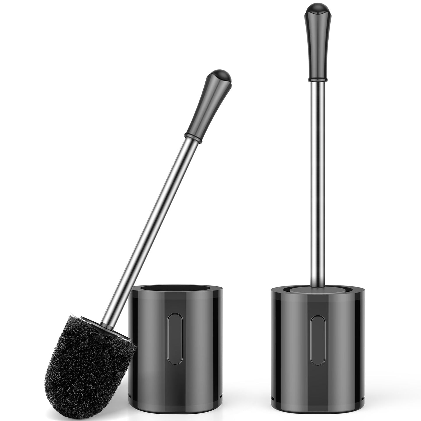 Compact Toilet Brush & Holder, Stainless Steel Handle, Space Saving for Storage, Deep Cleaning, Drip-Proof, Easy to Assemble, Nylon Bristles, White & Grey