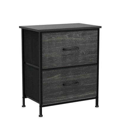 WLIVE Black Nightstand, Small Dresser for Bedroom with 2 Fabric Drawer, Bed Side Table with Drawers, End Table Bedside Furniture, Sturdy Steel Frame, Wood Top, Closet Organizer, College Dorm