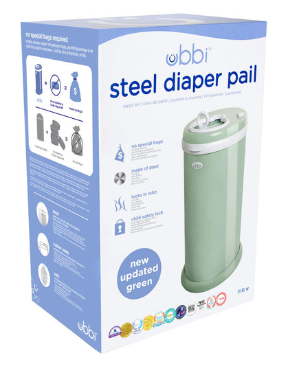 Ubbi Steel Diaper Pail, Odor Locking, No Special Bag Required, Award-Winning, Registry Must-Have, White