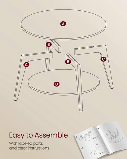 VASAGLE Round Coffee Table, 2 Tier Coffee Table with Storage, for Living Room, 31.5 x 17.7 Inches, Easy to Assemble, Honey Brown ULCT243K41