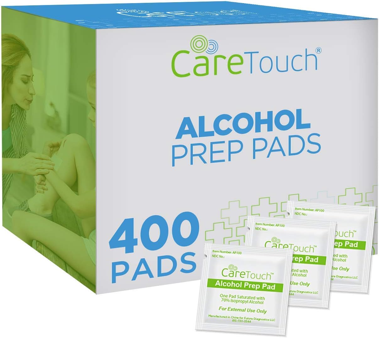 Care Touch Alcohol Wipes Individually Wrapped - Prep Pads with 70% Isopropyl Alcohol, Great for Home, Medical & First Aid Kits Sterilized, Antiseptic 2-Ply Swabs 400 Count