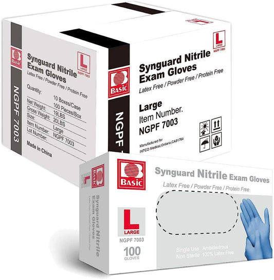 Basic Medical Nitrile Exam Gloves Latex-Free & Powder-Free Syngaurd Blue/Black Glove (Blue Case of 1000)