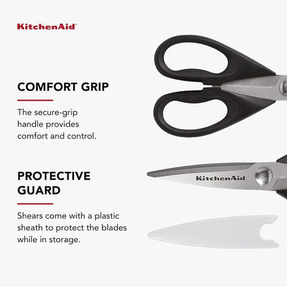 KitchenAid All Purpose Kitchen Shears with Protective Sheath for Everyday use, Dishwasher Safe Stainless Steel Scissors with Comfort Grip, 8.72-Inch, Black