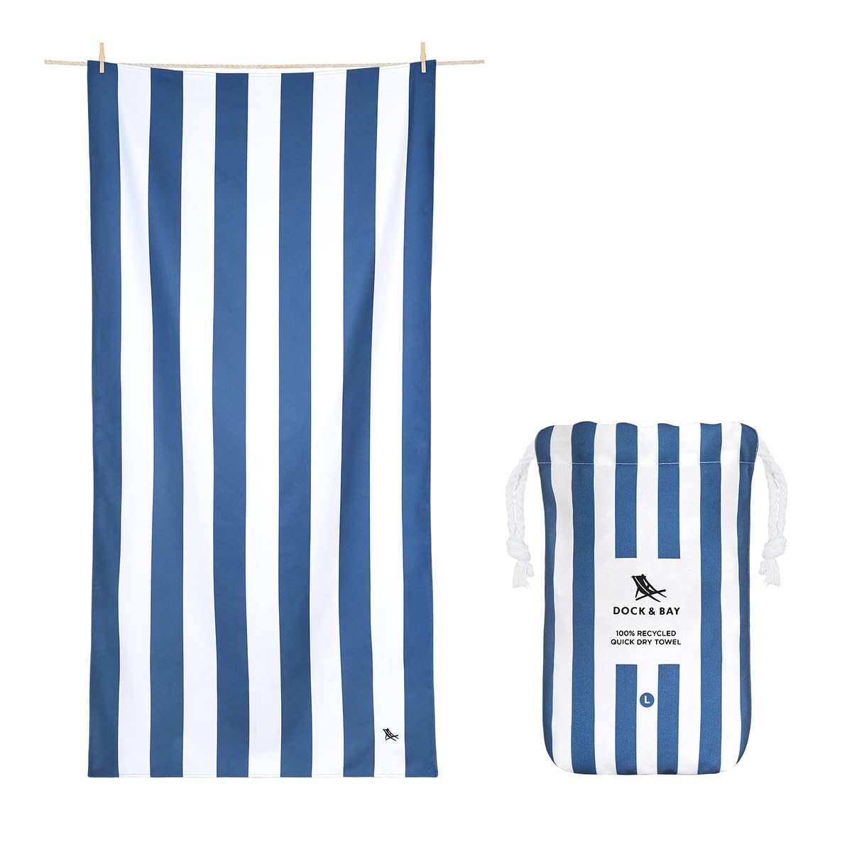 Dock & Bay Beach Towel - Quick Dry, Sand Free - Compact, Lightweight - 100% Recycled - includes Bag - Cabana - Bondi Blue - Extra Large (200x90cm, 78x35)