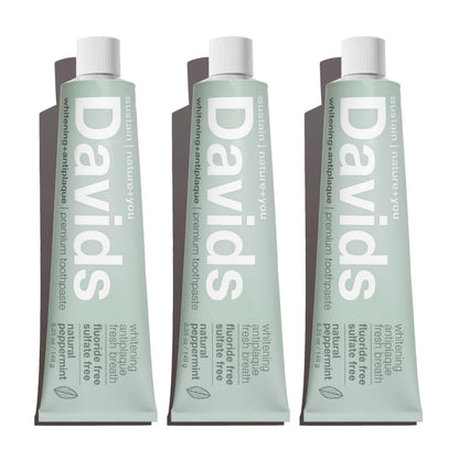 Davids Natural Toothpaste for Teeth Whitening, Peppermint, Antiplaque, Fluoride Free, SLS Free, EWG Verified, Toothpaste Squeezer Included, Recyclable Metal Tube, 5.25oz