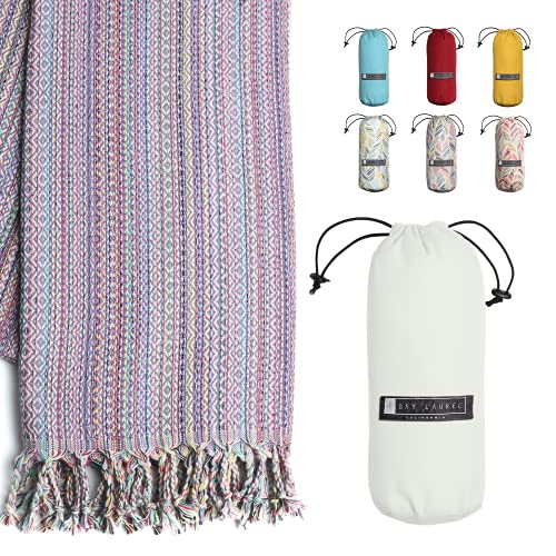 BAY LAUREL Turkish Beach Towel with Travel Bag 39 x 71 Quick Dry Sand Free Lightweight Large Oversized Towels Light