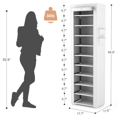 VTRIN Vertical Narrow Shoe Rack Organizer Tall Shoe Rack for Closet Entryway 10 Tier Non-Woven Cover Shoe Shelf Holds 20-22 Pairs Fr