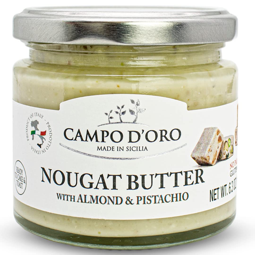 Pistachio Nut Butter Sweet Cream, 6.35 oz (180g), Sweet Sicilian Pistachio Cream Spread, Spreadable, Mix Well After Openiong,Pistachios from Sicily, Italy, No Palm Oil, Campo D'Oro