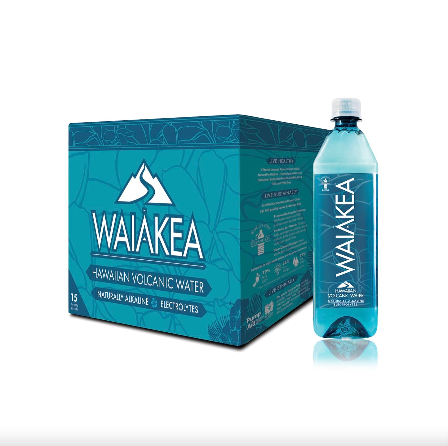 Waiakea Hawaiian Volcanic Water, Naturally Alkaline, 100% Recycled Bottle, 16.9 Fl Oz (Pack of 24)