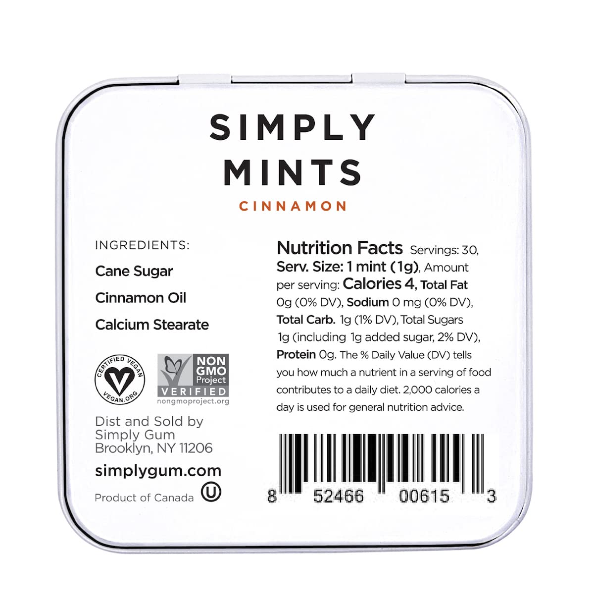 Natural Breath Mints by Simply Gum | Peppermint | Pack of Six (180 Pieces Total) | Breath Freshening, Vegan, Non-GMO, Nothing Artificial