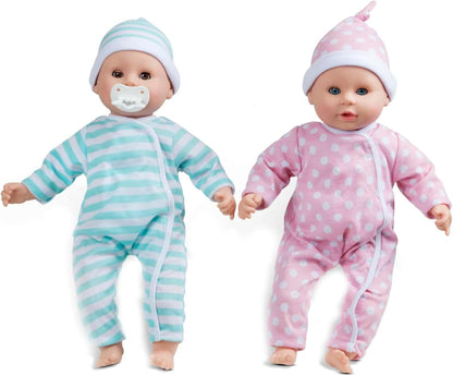 Melissa & Doug Mine to Love Twins Luke & Lucy 15” Light Skin-Tone Boy and Girl Baby Dolls with Rompers, Caps, Pacifiers - Twin Baby Dolls, First Baby Dolls For Toddlers 18 Months And Up