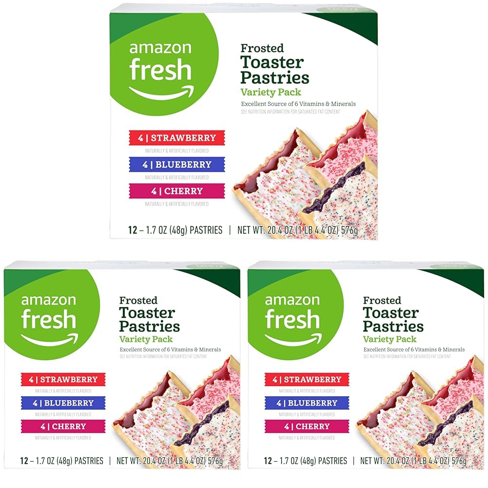 Amazon Fresh - Toaster Pastries Variety Pack (Strawberry, Blueberry, Cherry), 12ct