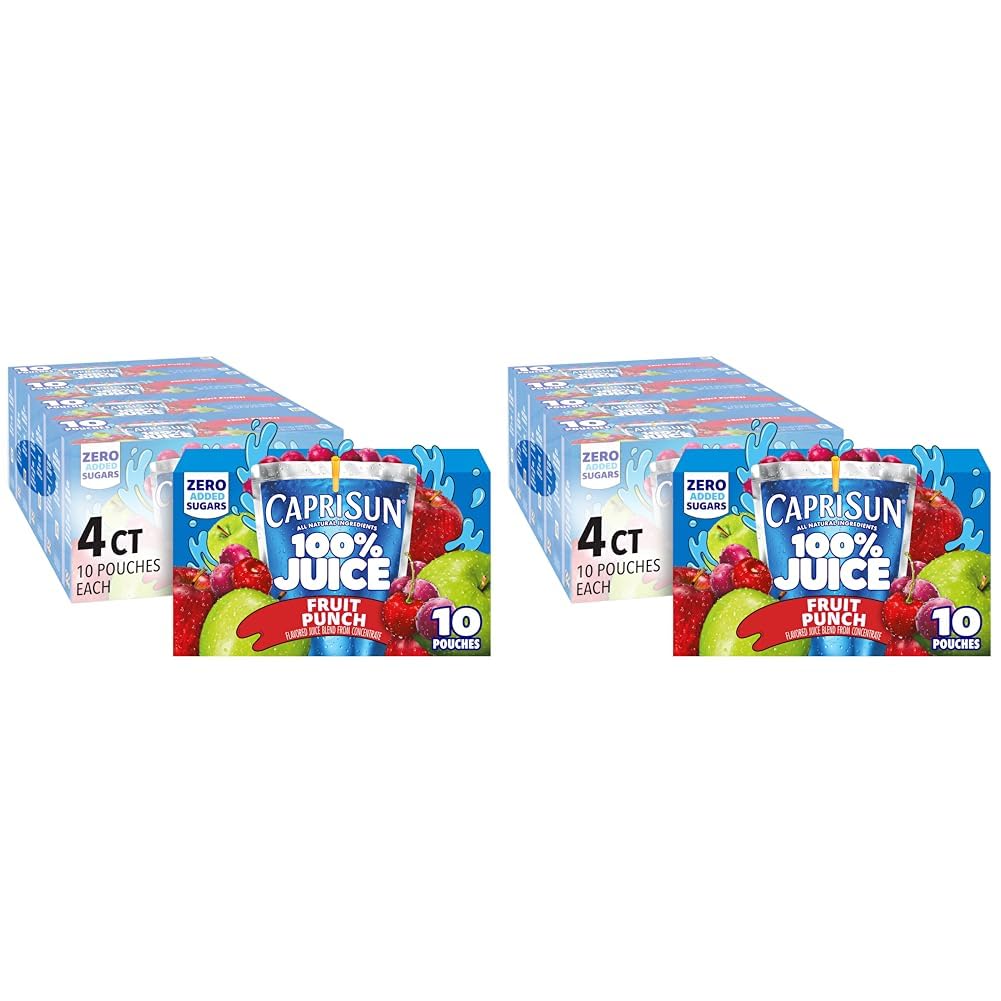 Capri Sun 100% Juice Fruit Punch Naturally Flavored Kids Juice Blend (40 ct Pack, 4 Boxes of 10 Pouches)