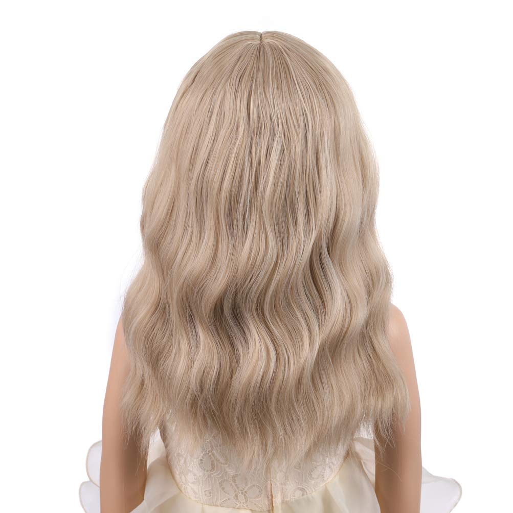 Blonde Wig Kids Child Wig Short Wavy Wig with Bangs Flaxen Blonde Wig Synthetic Girls Wig Cosplay Halloween Party Costume Wig (Flaxen Blonde)