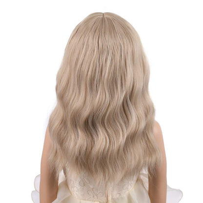 Blonde Wig Kids Child Wig Short Wavy Wig with Bangs Flaxen Blonde Wig Synthetic Girls Wig Cosplay Halloween Party Costume Wig (Flaxen Blonde)