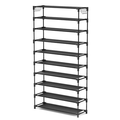 10 Tiers Shoe Rack 50 Pairs Large Capacity Tall Shoe Organizer Sturdy Shoe Storage with Two Hooks Space Saving Metal Wide Shoe Rack for Closet, Entryway, Bedroom, Grey