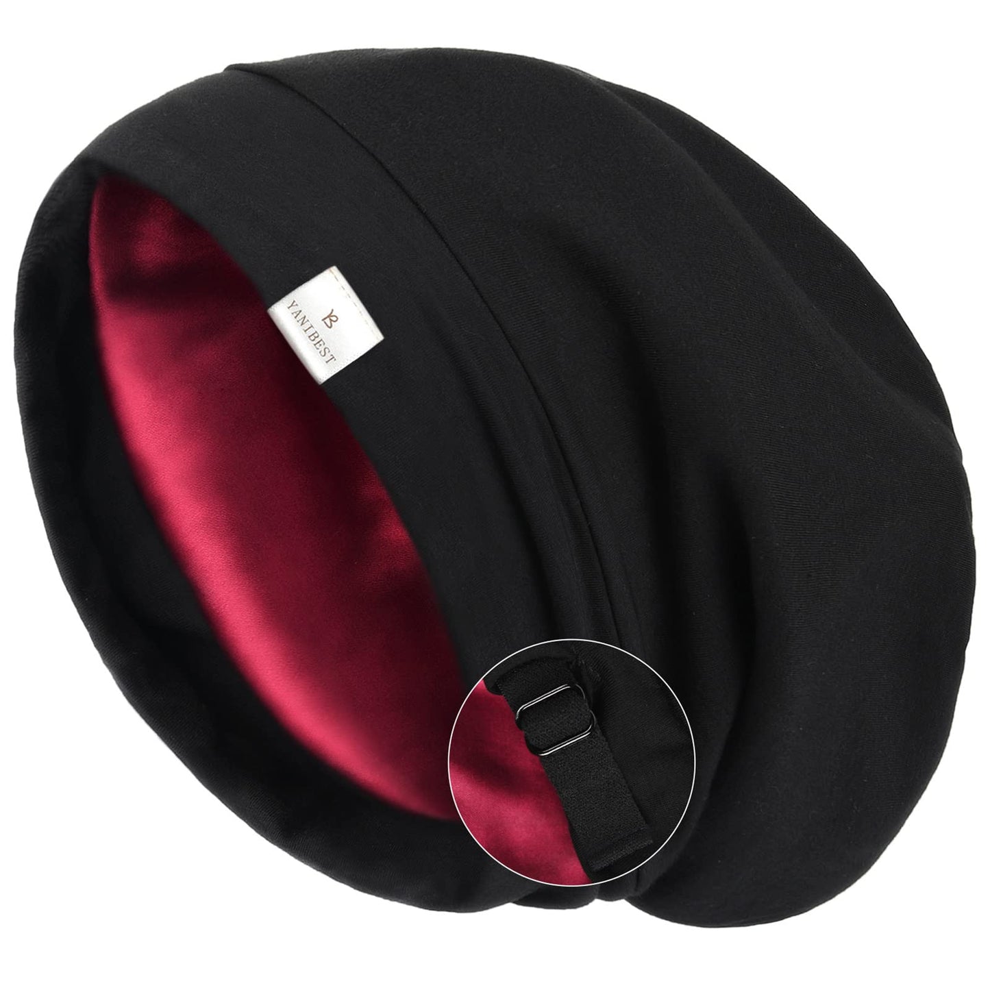 YANIBEST Slouchy Beanie Hat Satin Lined Sleep Cap Satin Bonnet Chemo Headwear Caps for Women and Men Pure Black