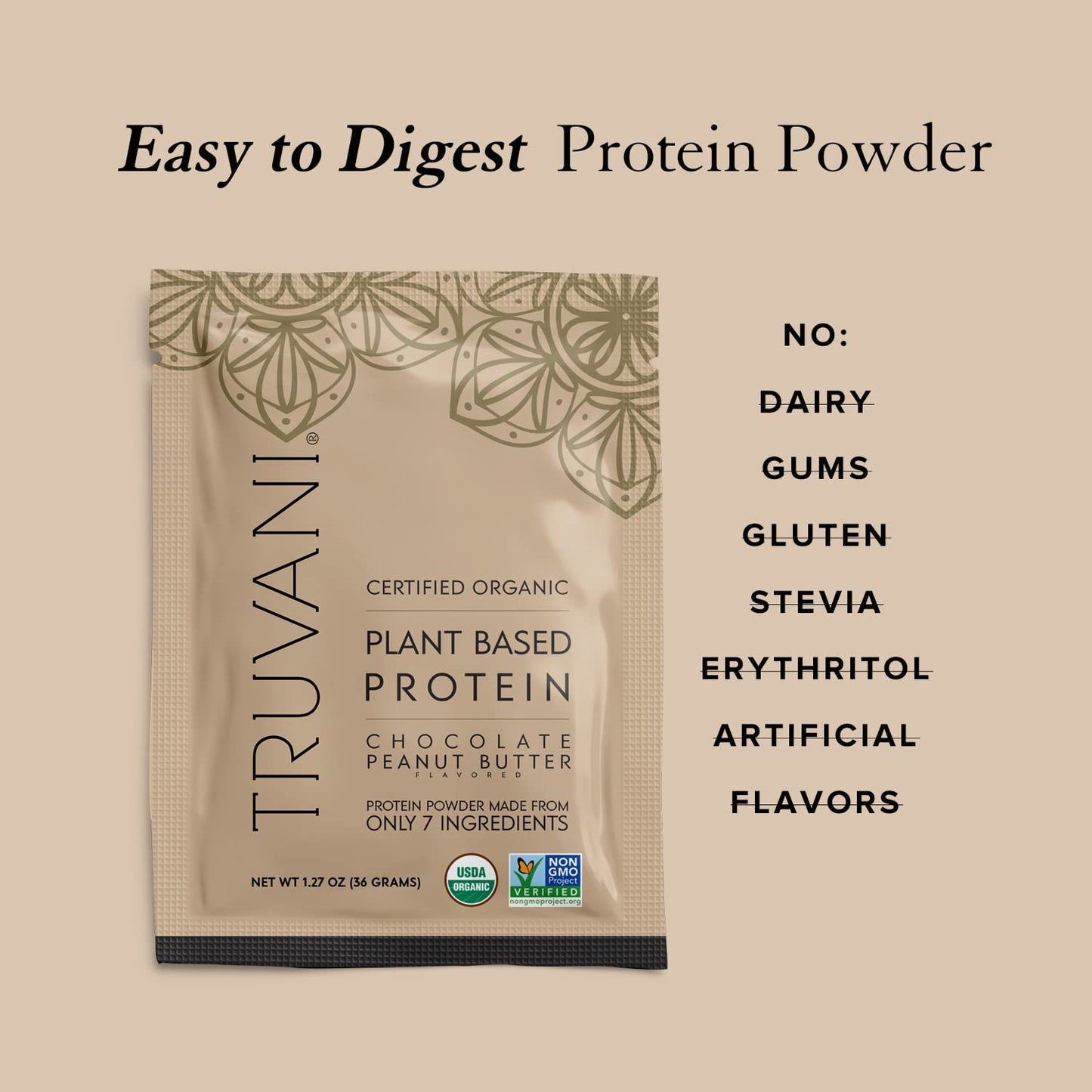 Truvani Vegan Pea Protein Powder | Banana Cinnamon | 20g Organic Plant Based Protein | 1 Serving | Keto | Gluten & Dairy Free | Low Carb | No Added Sugar