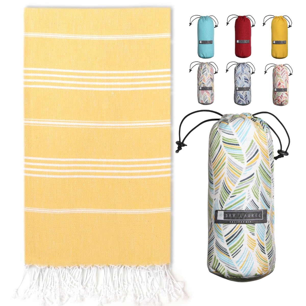 BAY LAUREL Turkish Beach Towel with Travel Bag 39 x 71 Quick Dry Sand Free Lightweight Large Oversized Towels Light