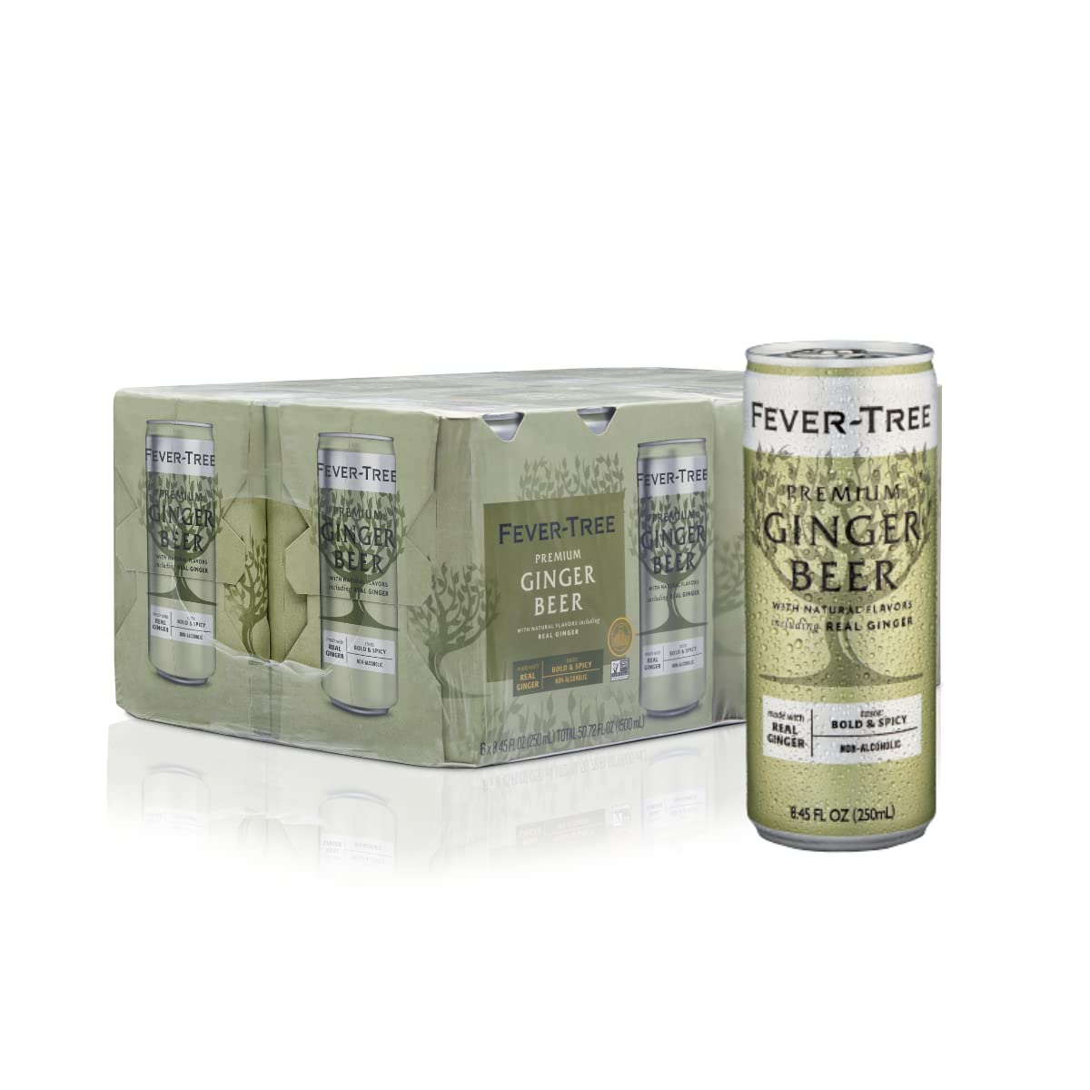 Fever Tree Ginger Beer - Premium Quality Mixer - Refreshing Beverage for Cocktails & Mocktails. Naturally Sourced Ingredients, No Artificial Sweeteners or Colors - 150 ML Cans - Pack of 24