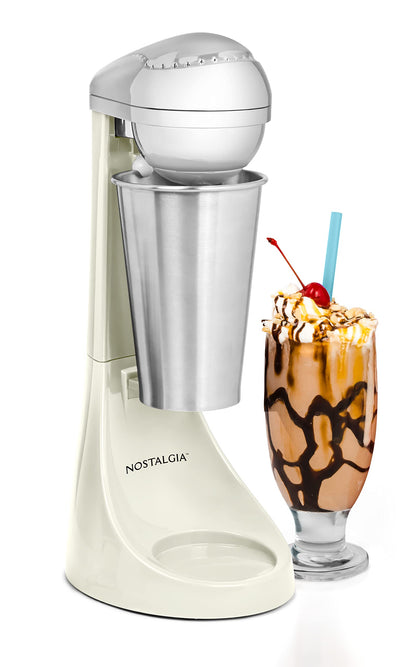 Nostalgia Two-Speed Electric Milkshake Maker and Drink Mixer, Includes 16-Ounce Stainless Steel Mixing Cup and Rod, Cream