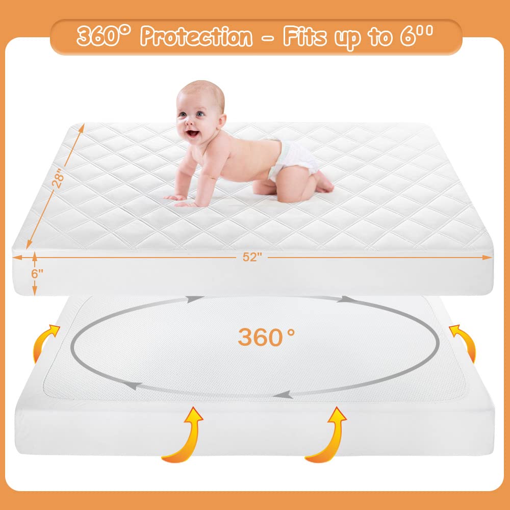 Yoofoss Waterproof Crib Mattress Protector 2 Pack, Quilted Crib Mattress Pad Cover Ultra Soft and Breathable, Machine Washable Toddler Mattress Protector for Standard Baby Crib Size 52''x28''