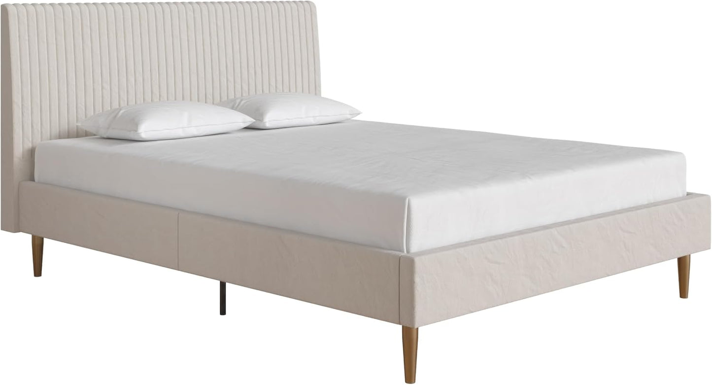 Mr. Kate Daphne Upholstered Bed with Headboard and Modern Platform Frame, Queen, Ivory Velvet