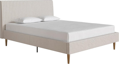 Mr. Kate Daphne Upholstered Bed with Headboard and Modern Platform Frame, Queen, Ivory Velvet