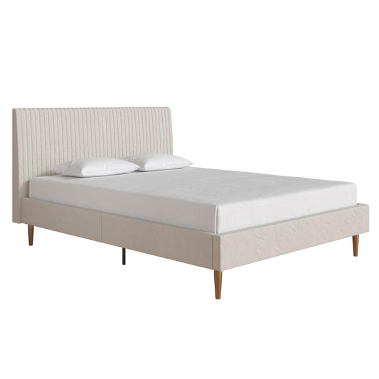 Mr. Kate Daphne Upholstered Bed with Headboard and Modern Platform Frame, Queen, Ivory Velvet