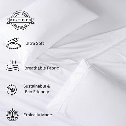 LANE LINEN 100% Organic Cotton Twin Sheets Set, 3Pc Twin Bed Sheets, Breathable Cotton Sheets Twin Size Bed Set, Dorm Room Essentials with 15" Twin Deep Pocket Fitted Sheet - White Sheets