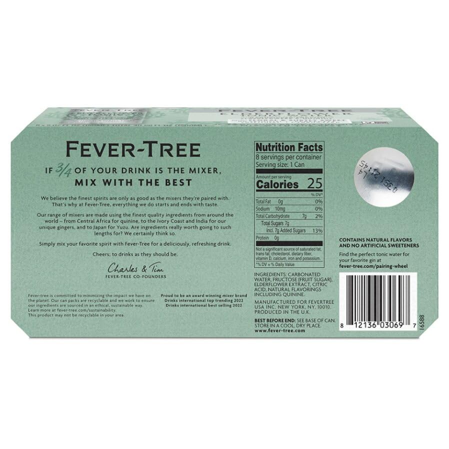 Fever-Tree Light Tonic Water Cans, 5.07 Fl Oz (Pack of 24), Lower in Calories, No Artificial Sweeteners, Flavorings or Preservatives (Packaging may vary)