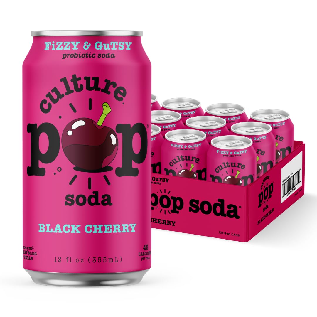 Culture Pop Soda Sparkling Probiotic Drink, 45 Calories Per Can, Vegan Soda for Gut Health, Non-GMO, GF, No Added Sugar, 12 Pack, 12 Fl Oz Cans, Jazzy & Juicy Variety Pack - New!