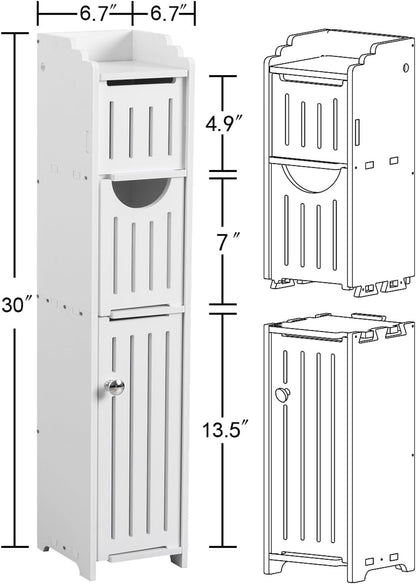 AOJEZOR Bathroom Storage Cabinet: Small Bathroom Storage Cabinet - Toilet Paper Cabinet Fit for Mega Roll,White