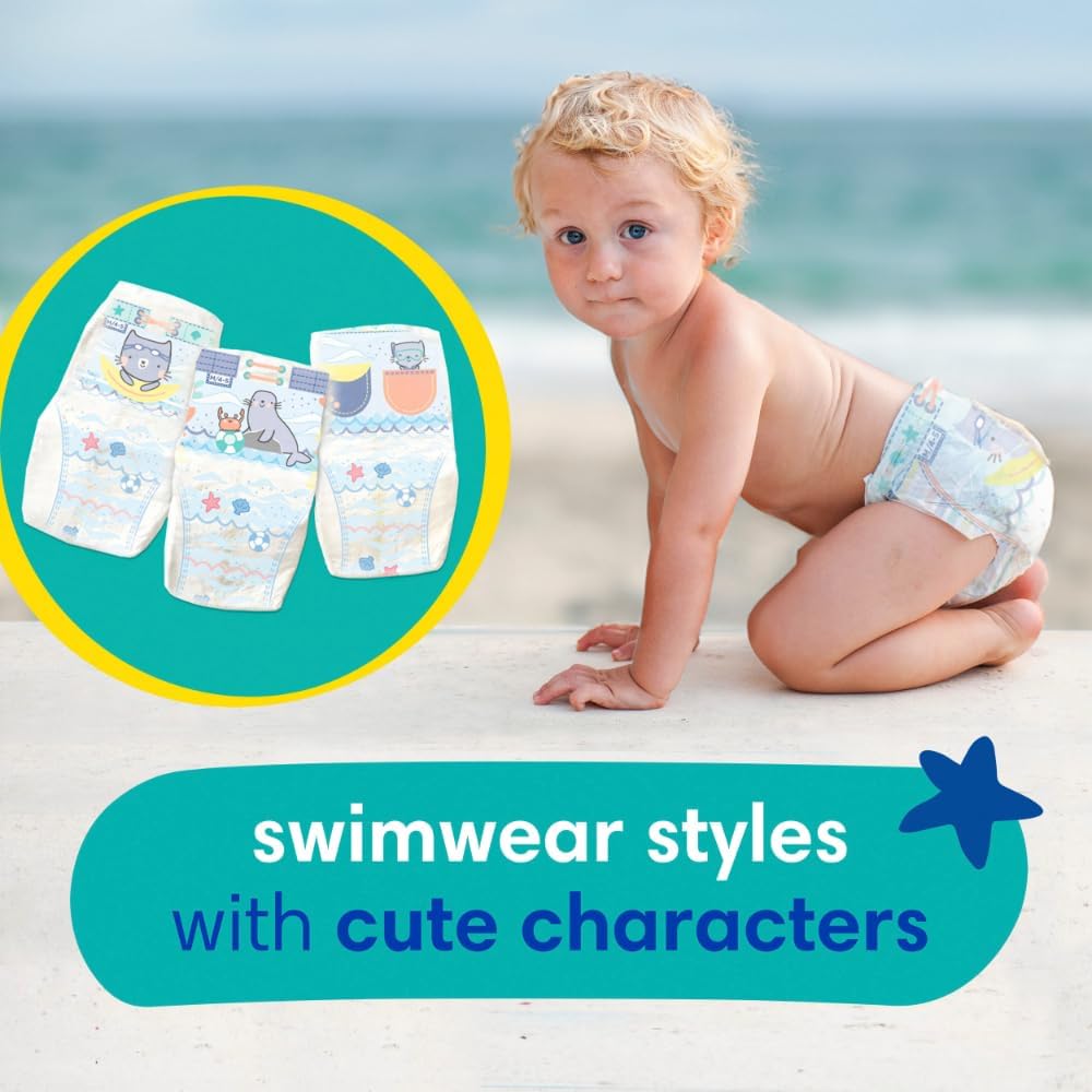 Pampers Splashers Swim Diapers - Size M, 18 Count, Gap-Free Disposable Baby Swim Pants