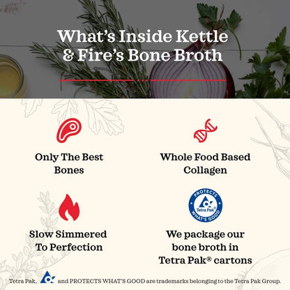 Kettle and Fire Classic Beef Bone Broth, Keto, Paleo, and Whole 30 Approved, Gluten Free, High in Protein and Collagen (6 Pack)