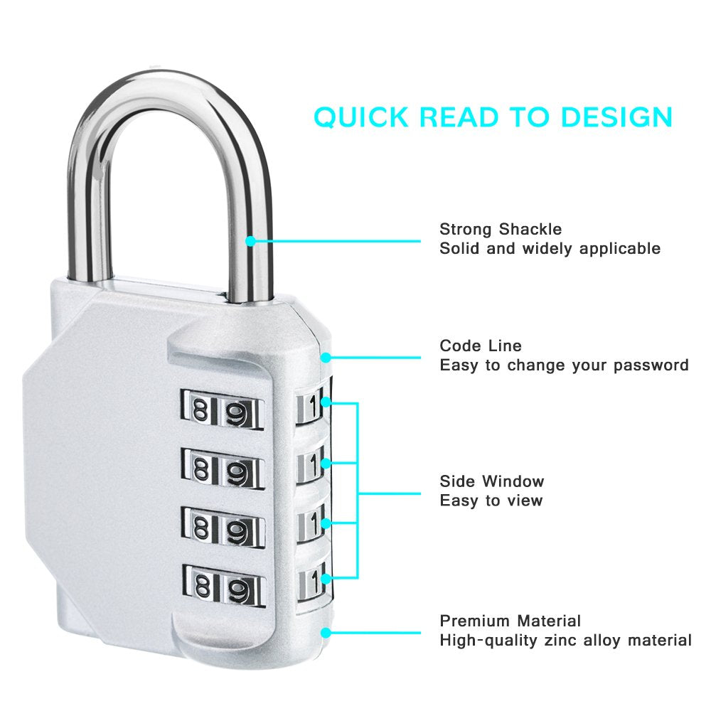 ZHEGE Combination Lock, 4 Digit Combination Padlock Outdoor, School Lock, Gym Lock (Pink)