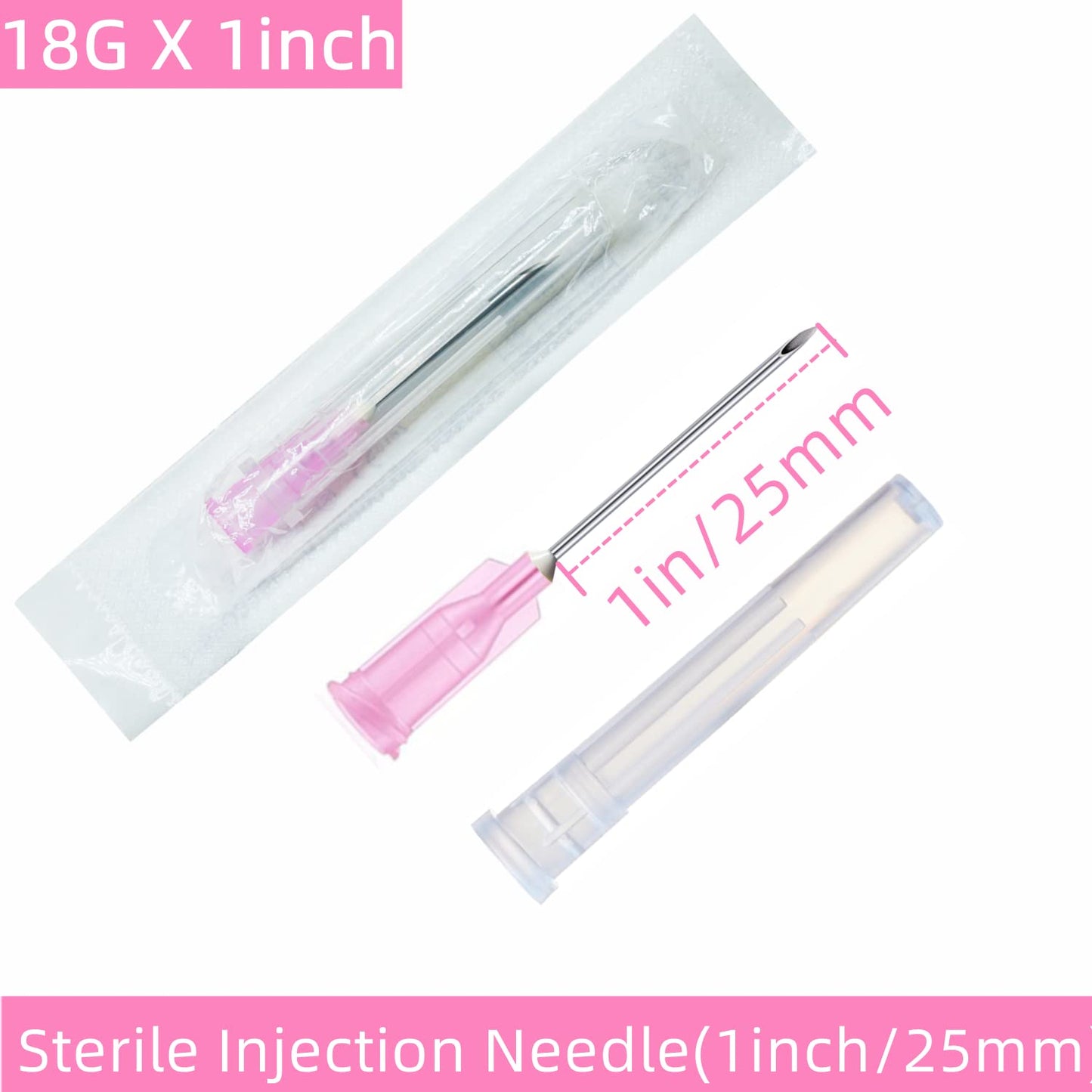 100 Pack 18Ga 1 Inch Sterile Disposable Injection Needle with Cap for Scientific and Industrial Dispensing Needl Accessories