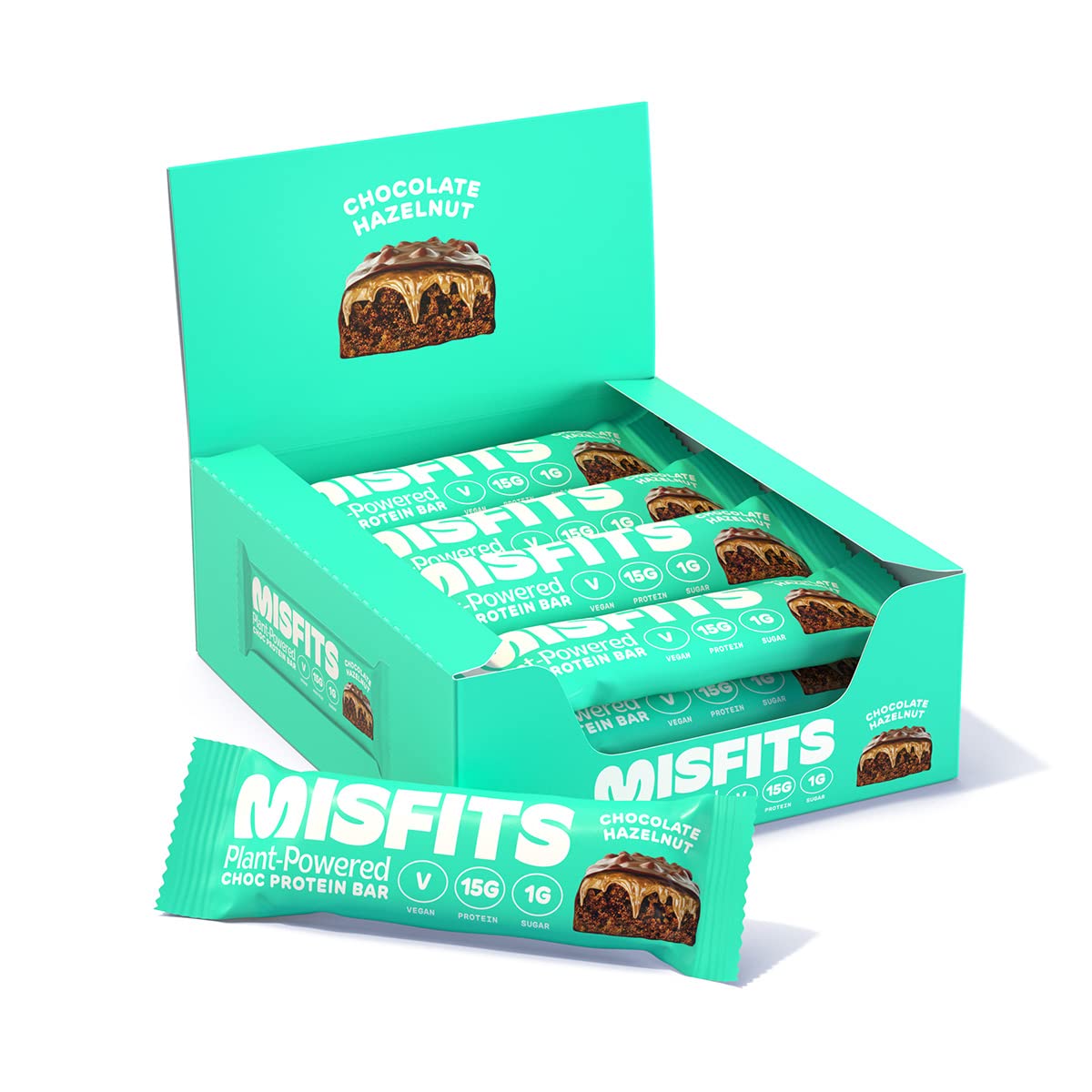 Misfits Vegan Protein Bar, Variety Pack, Plant Based Chocolate Protein Bars, High Protein Snacks for Adults with 15g Plant Protein Per Bar, Low Carb, 1g Sugar, High Fiber, Healthy Snack Food, 12 Pack