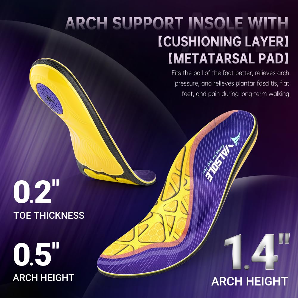 VALSOLE Heavy Duty 220+lbs Orthotic Inserts for Plantar Fasciitis - Absorb Shock, Support High Arches and Flat Feet