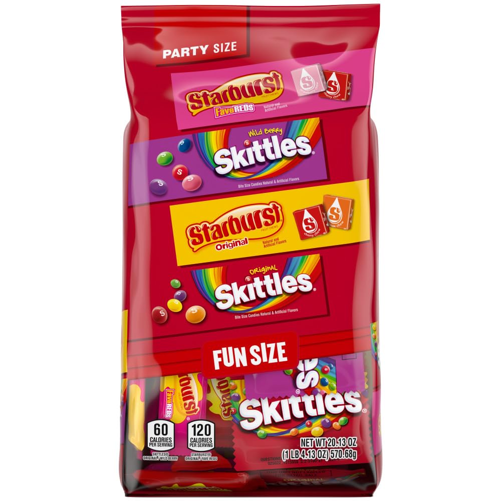 SKITTLES & STARBURST Assorted Halloween Chewy Candy Fun Size, 20.13oz