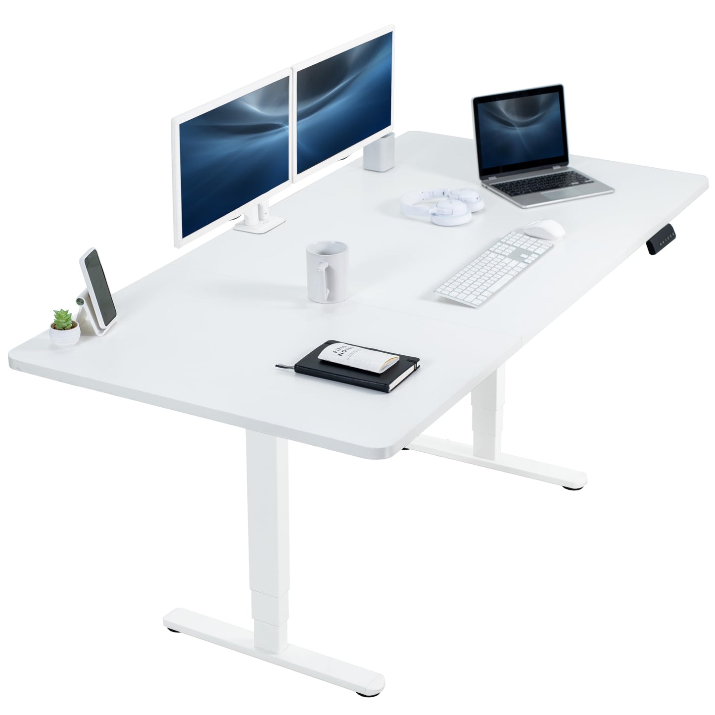 VIVO Electric Height Adjustable 71 x 36 inch Memory Stand Up Desk, White Table Top, White Dual Motor Frame, Preset Controller, 2B Series, DESK-KIT-2W7W-36